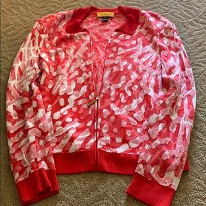 St. John sweater, size Large, orange and white